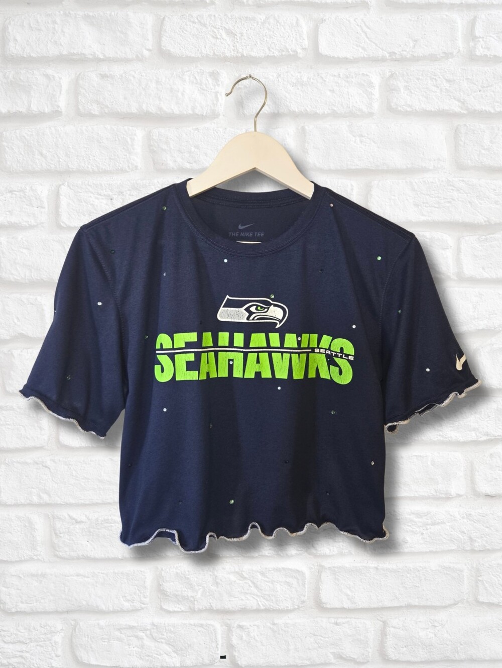 Seattle Seahawks Ruffle Crop Top W/Rhinestones
